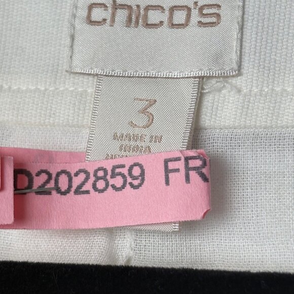 Chico’s Linen Ivory & Gold Open Front Tribal Jacket Size 3 XL Gold Tone Beading - Picture 3 of 8